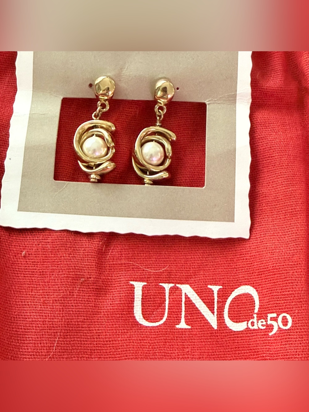Uno de 50 18k Gold Plated Pearl Drop Earrings